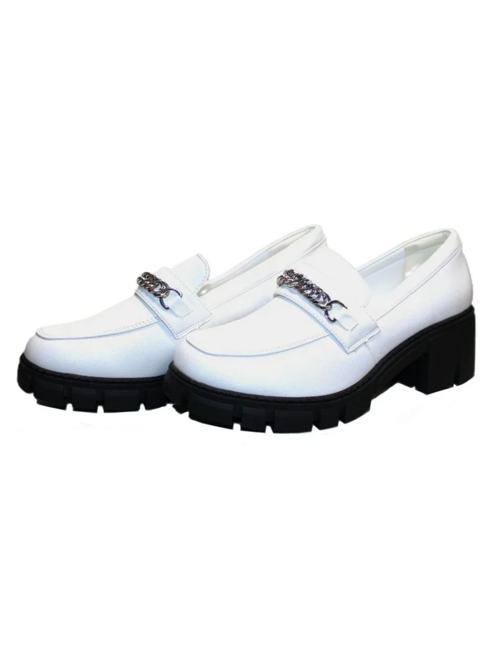 TINSTREE Platform Loafer Women White Silver Chain Size 10 Chunky Heel Slip On